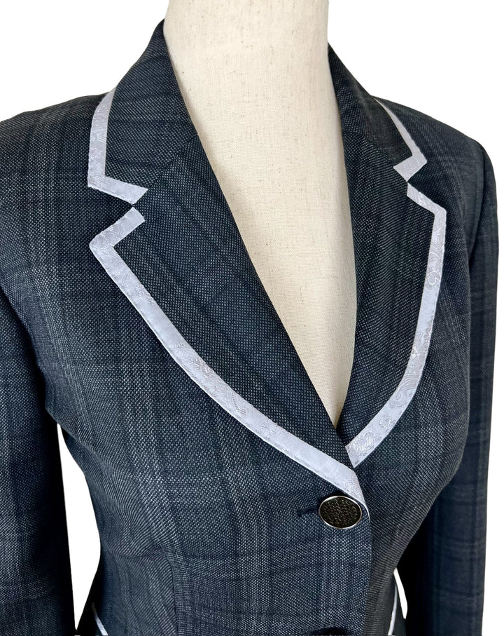 Charcoal Gray Plaid Showmanship Suit (Size 2) + Matching Scarf - Ref. 114