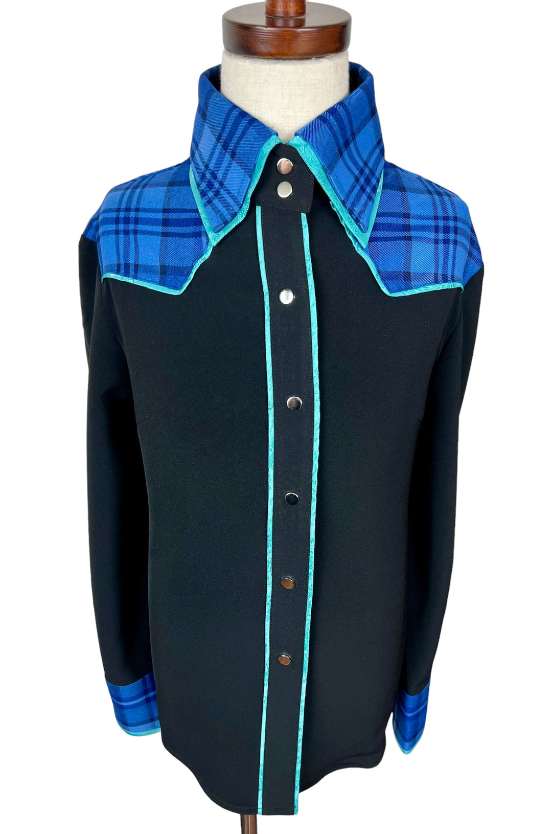 Youth Black with Blue Plaid & Turquoise Western Shirt