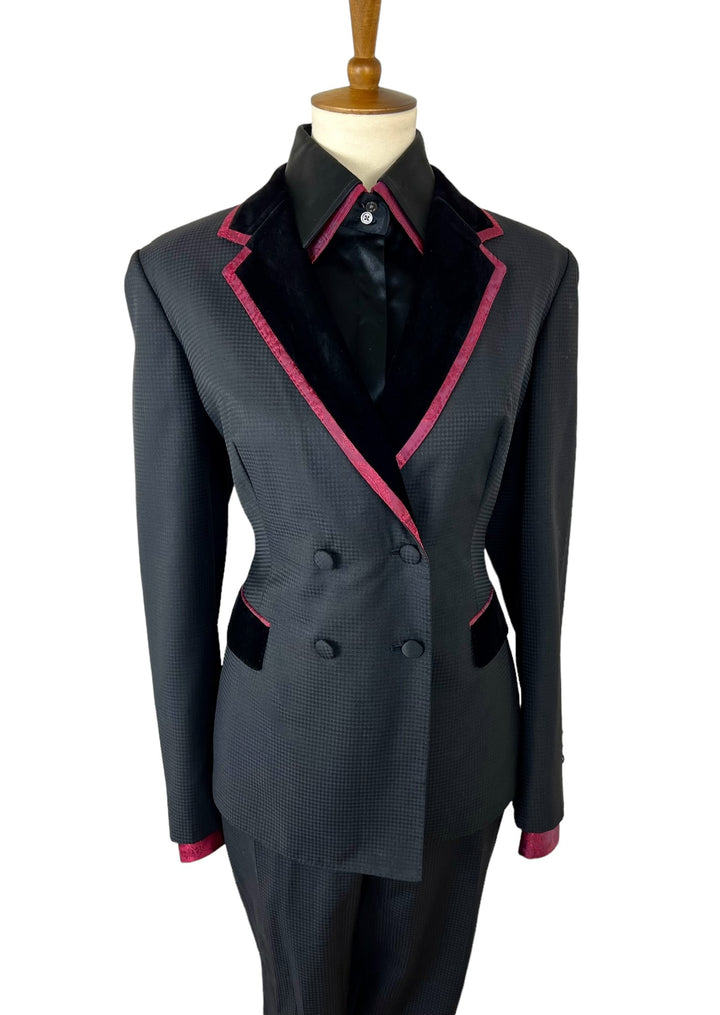 Black Showmanship Suit (Size 8) with Fuchsia Accents + Matching Shirt (Size 38) & Tie - Ref. 111