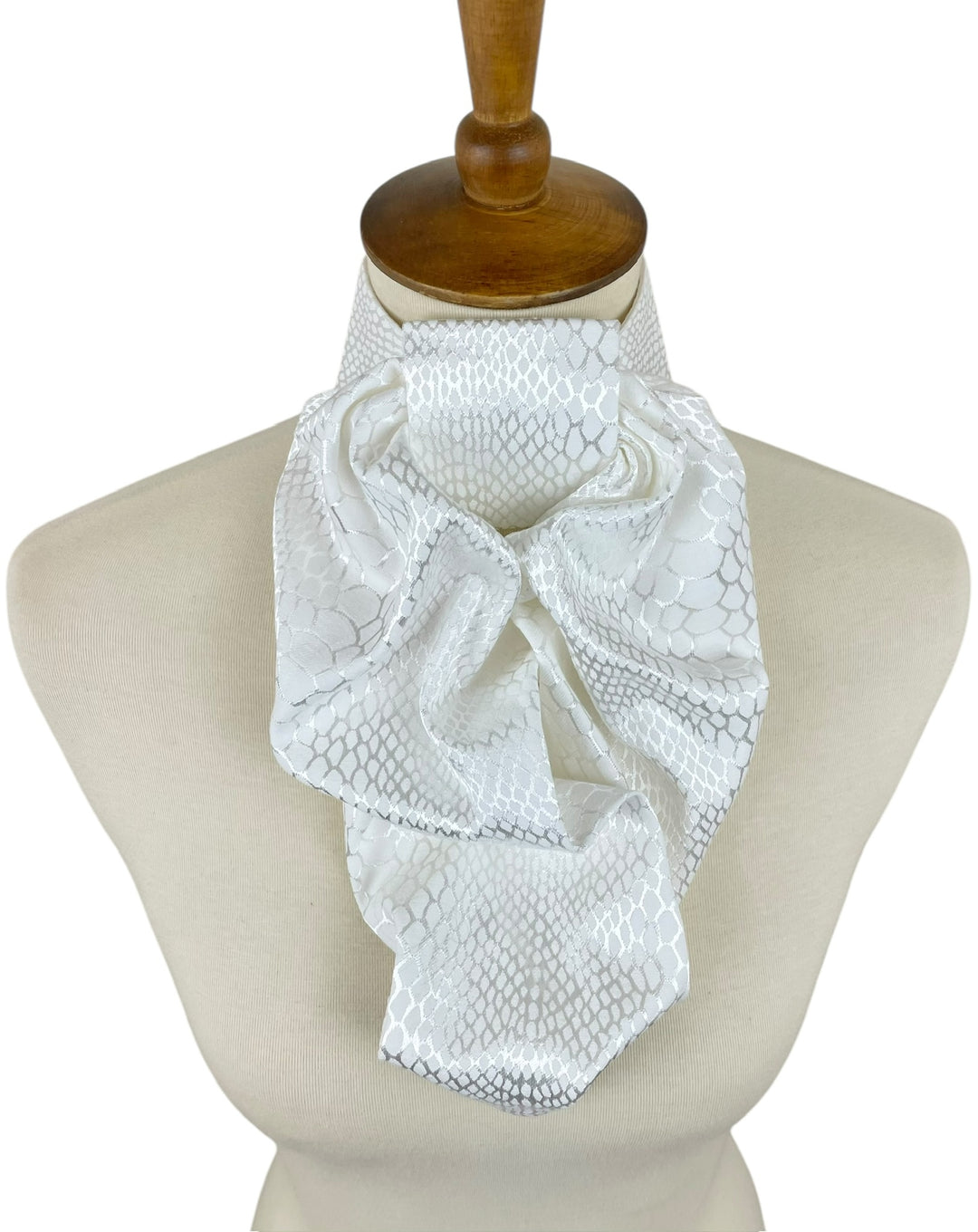 White & Silver Snakeskin Satin Stock Tie