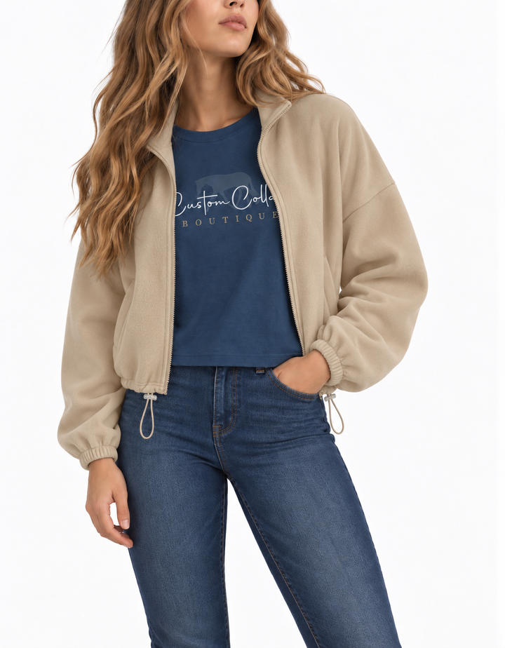 CCB Cropped Zip-Up Sweatshirt (Tan)