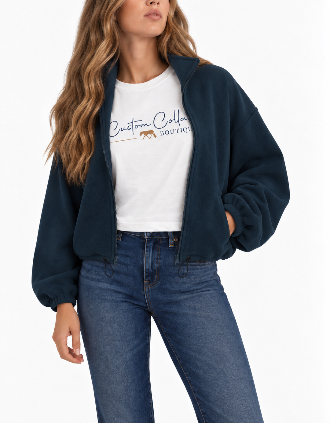 CCB Cropped Zip-Up Fleece (Navy)