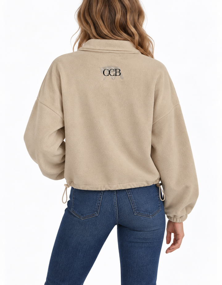 CCB Cropped Zip-Up Sweatshirt (Tan)