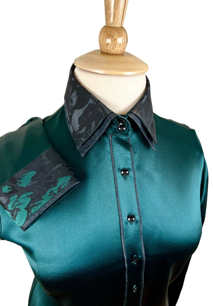 Green & Black Silk Western Shirt (Size 44) - Ref. 248