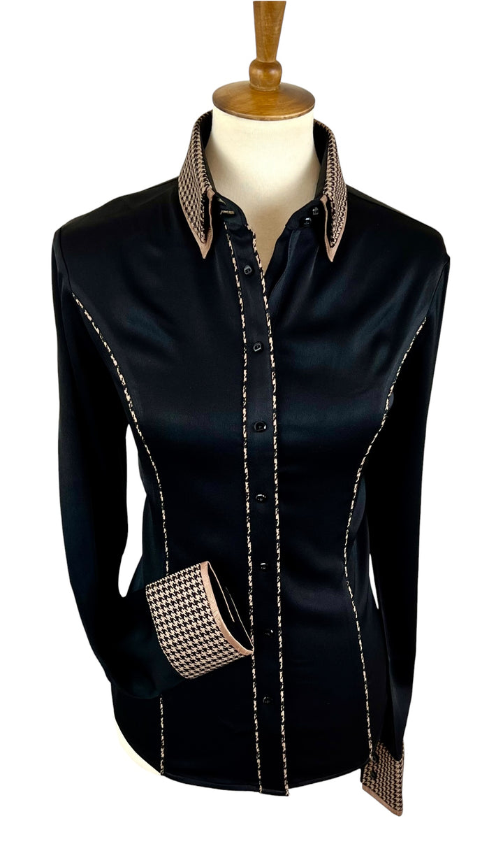 Black & Caramel Houndstooth Western Shirt