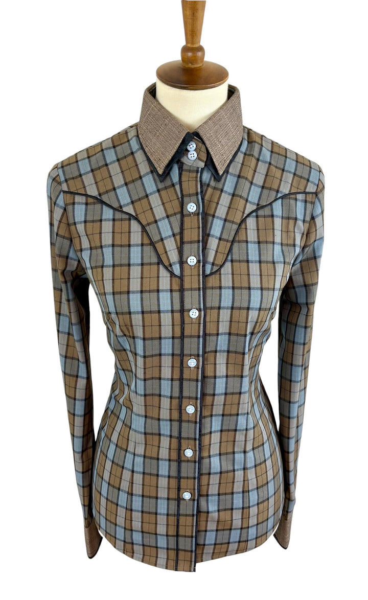 Blue & Brown Plaid Western Shirt (Size 38)