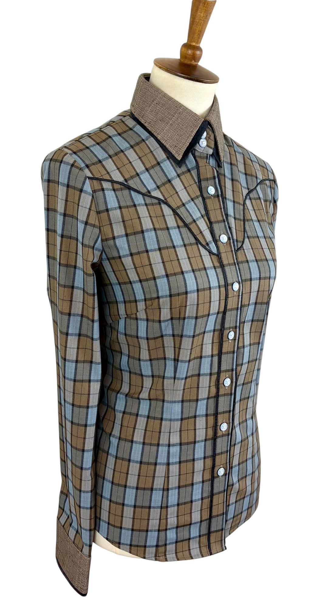 Blue & Brown Plaid Western Shirt (Size 38)