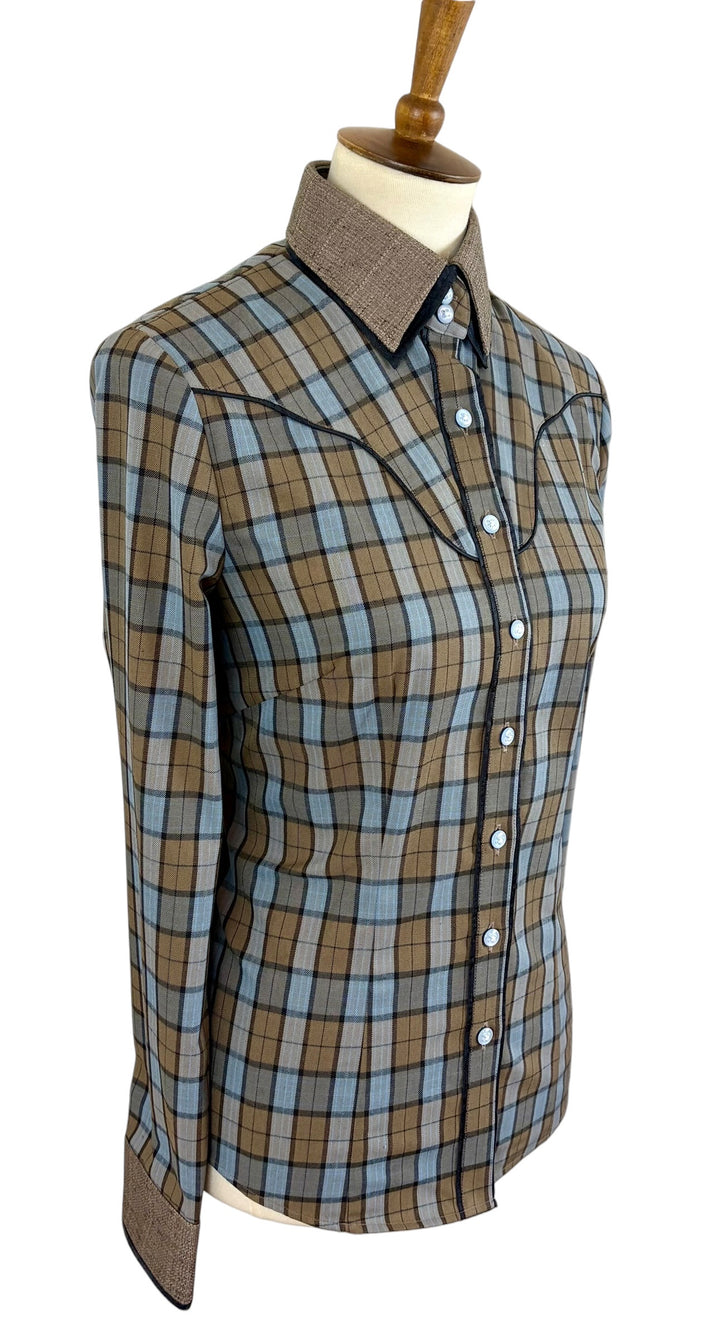 Blue & Brown Plaid Western Shirt (Size 38)