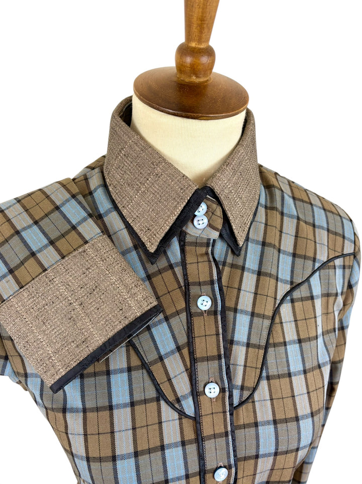 Blue & Brown Plaid Western Shirt (Size 38)
