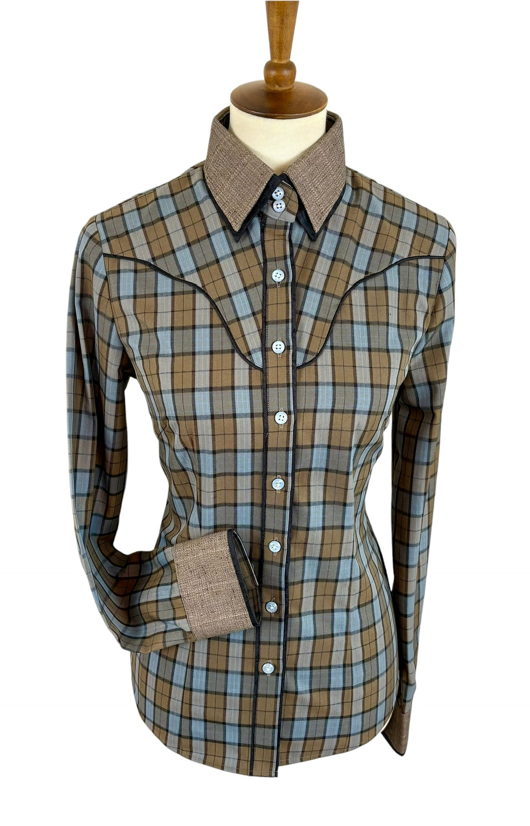 Blue & Brown Plaid Western Shirt (Size 38)