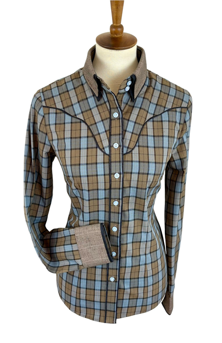 Blue & Brown Plaid Western Shirt (Size 38)