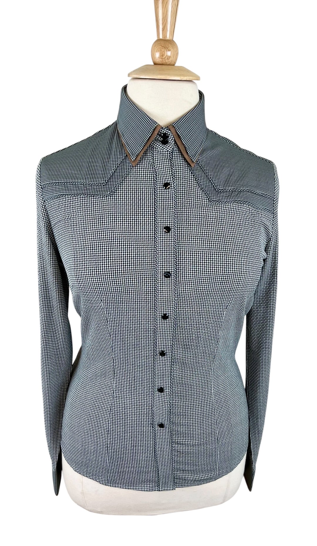 Gray Houndstooth Western Shirt (Size 42)
