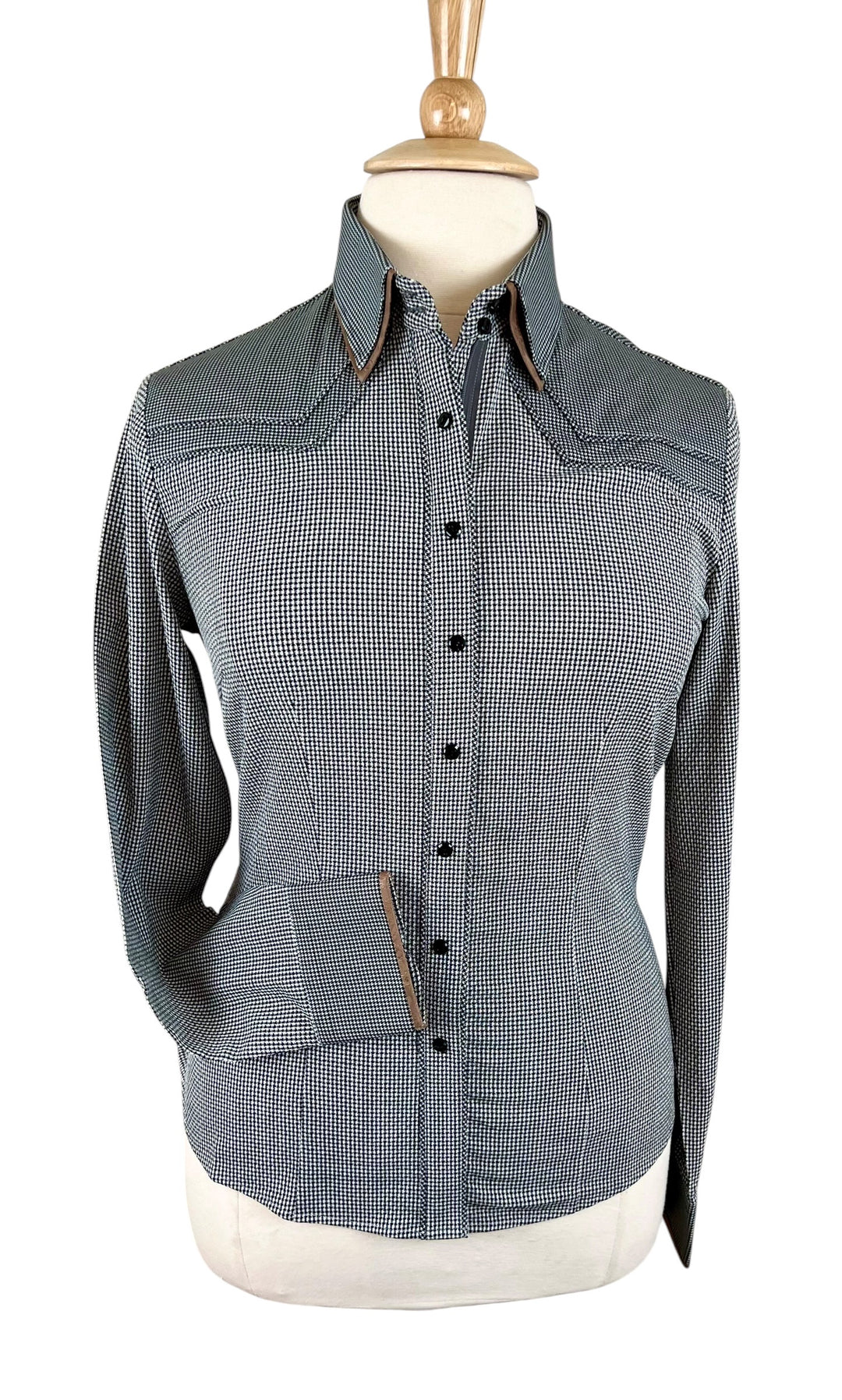 Gray Houndstooth Western Shirt (Size 42)