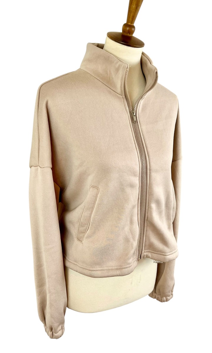 CCB Cropped Zip-Up Sweatshirt (Tan)