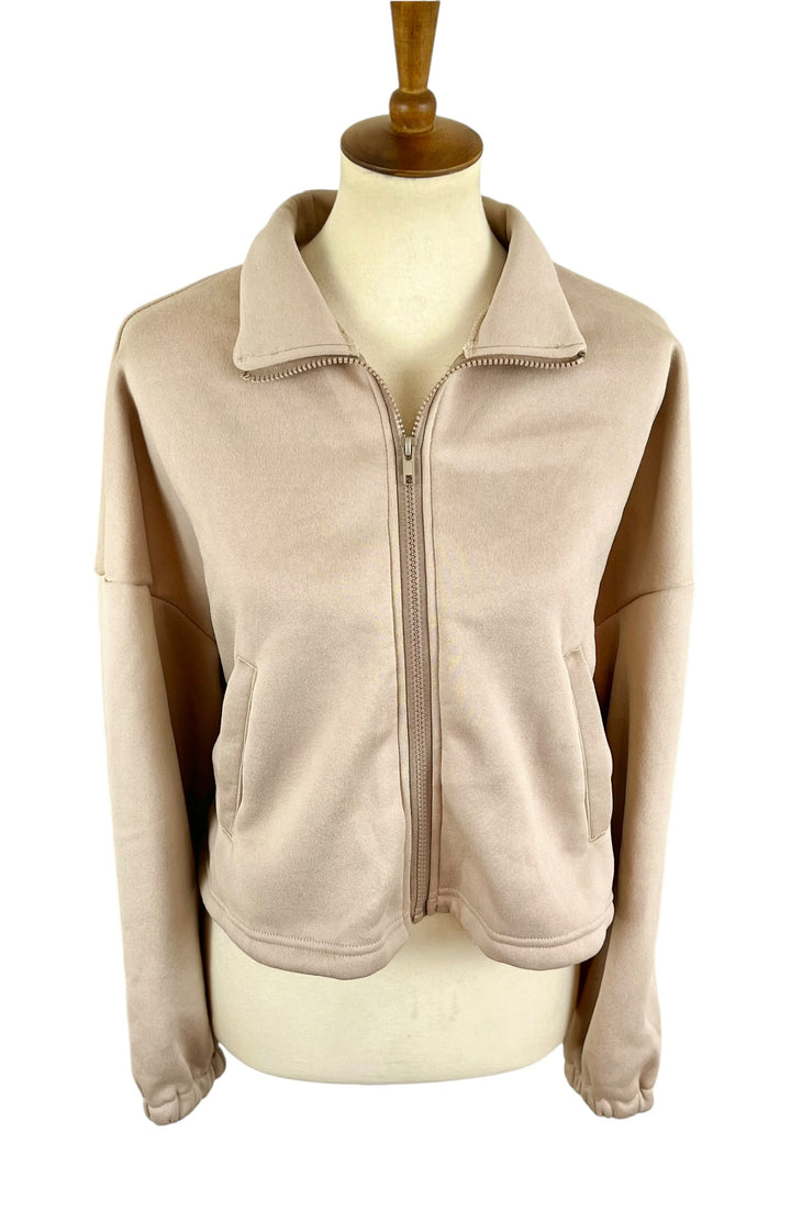 CCB Cropped Zip-Up Sweatshirt (Tan)