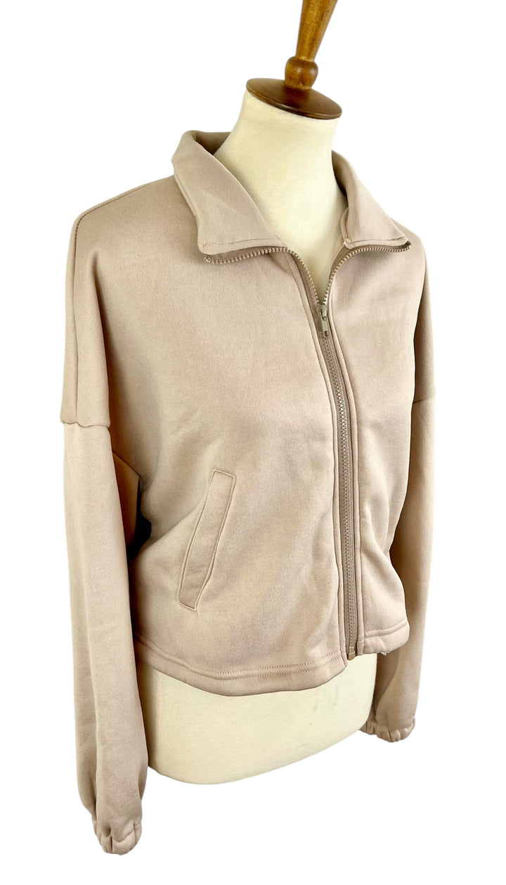 CCB Cropped Zip-Up Sweatshirt (Tan)
