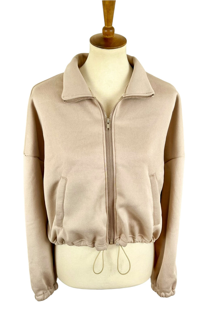 CCB Cropped Zip-Up Sweatshirt (Tan)