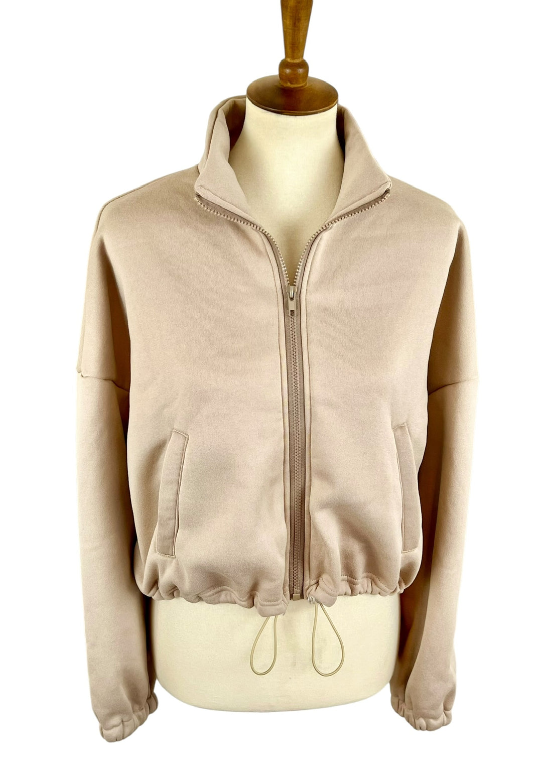CCB Cropped Zip-Up Sweatshirt (Tan)