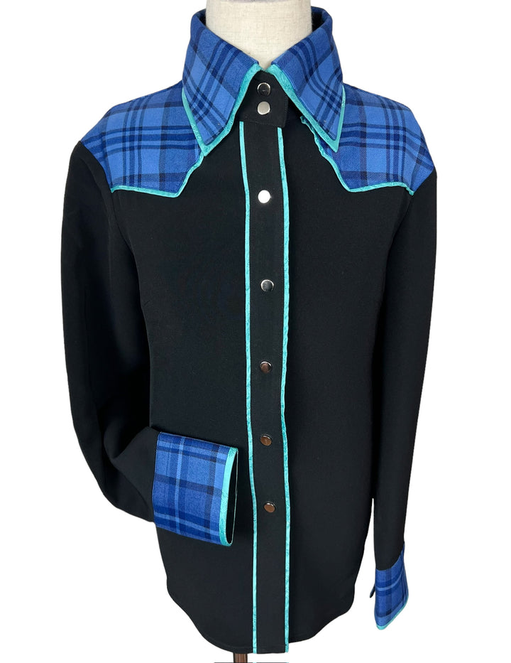 Youth Black with Blue Plaid & Turquoise Western Shirt