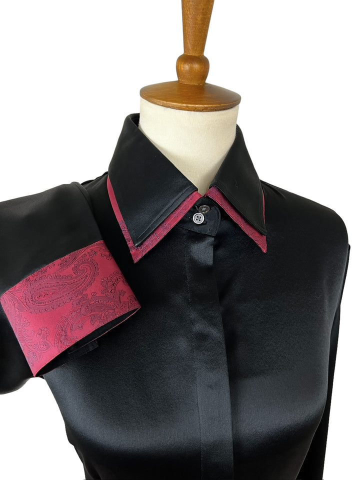 Black Showmanship Suit (Size 8) with Fuchsia Accents + Matching Shirt (Size 38) & Tie