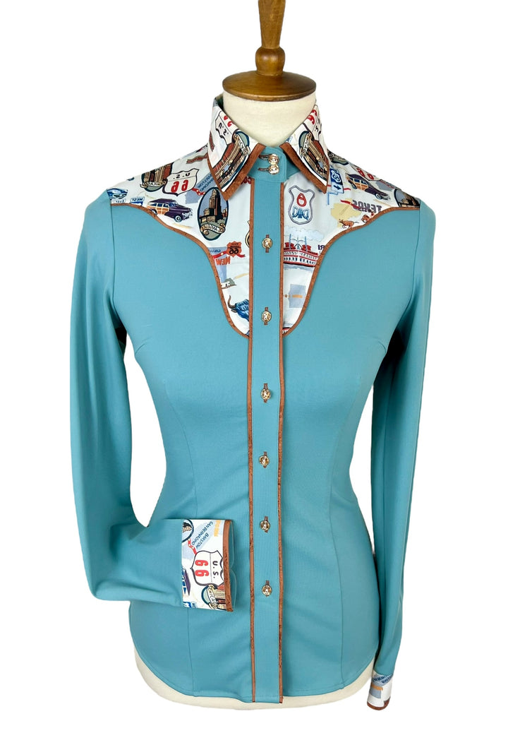 Teal Route 66 Western Shirt (Size 30)