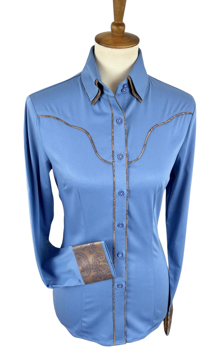 Blue w/ Brown Paisley Western Shirt (Size 36)