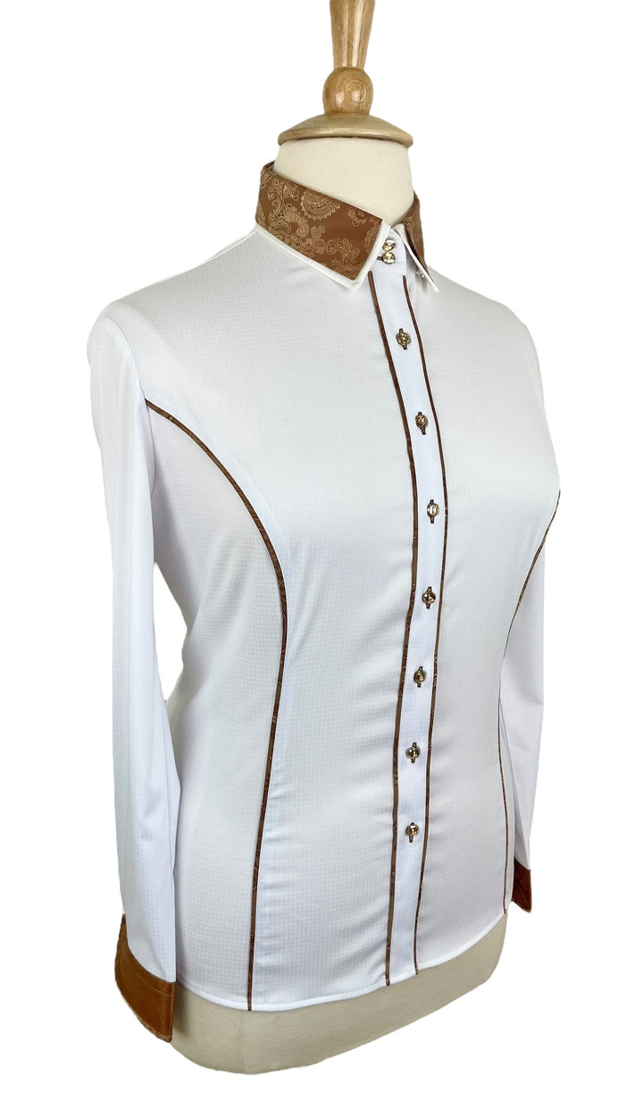 White & Tan Paisley Western Shirt (Size 48)