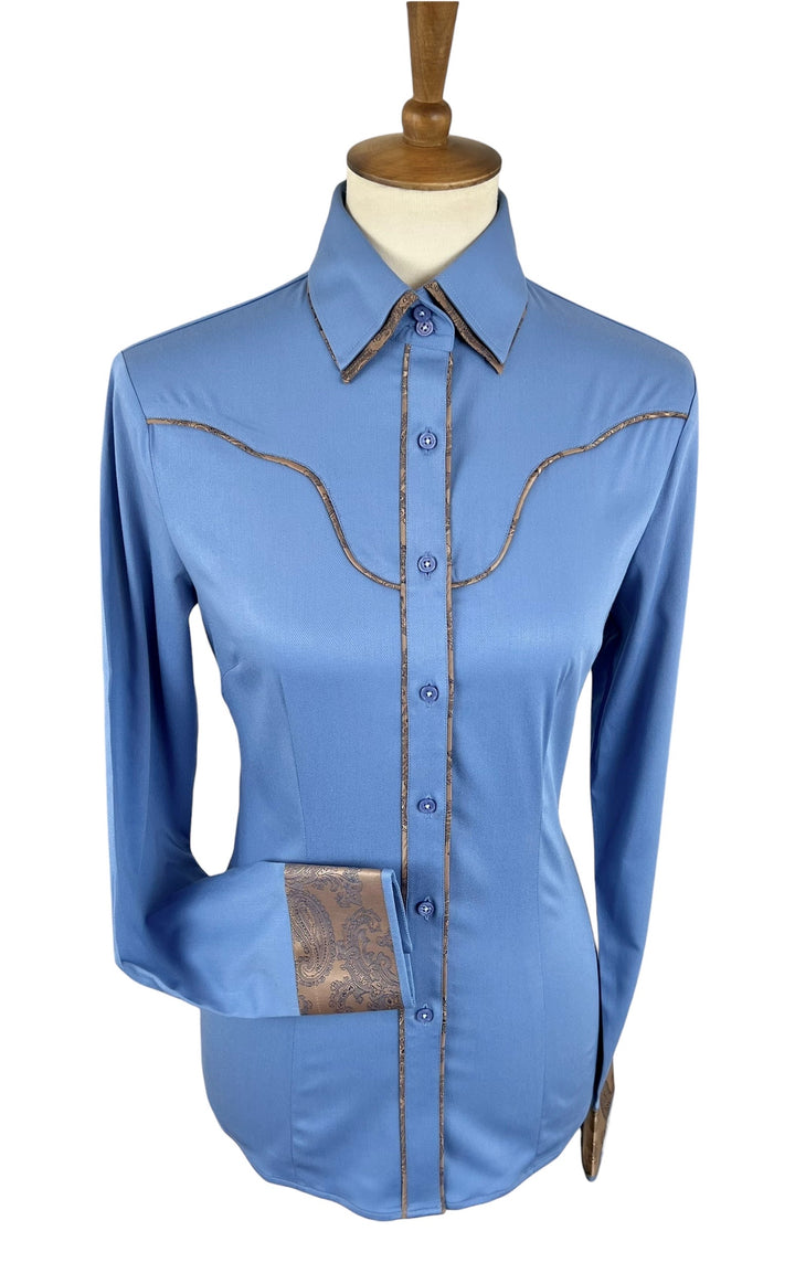 Blue w/ Brown Paisley Western Shirt (Size 36)