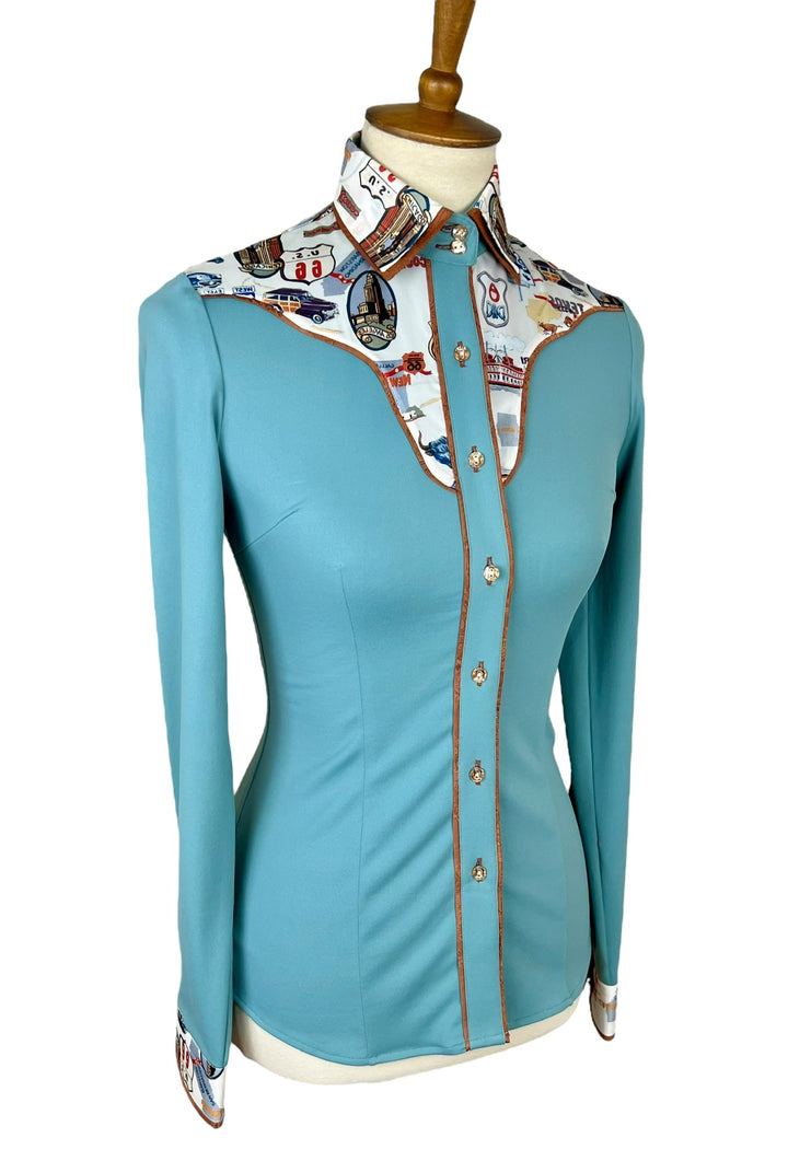 Teal Route 66 Western Shirt (Size 30)