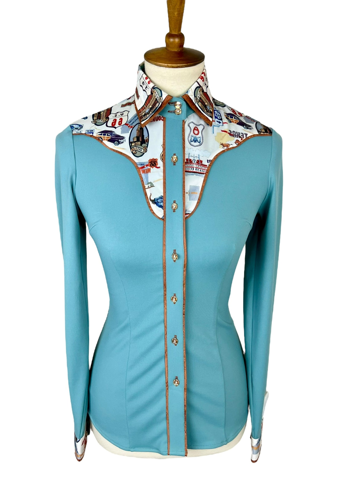 Teal Route 66 Western Shirt (Size 30)