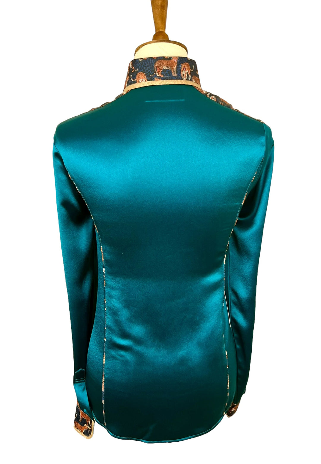 Teal Silk & Jaguars Western Shirt (Size 38)