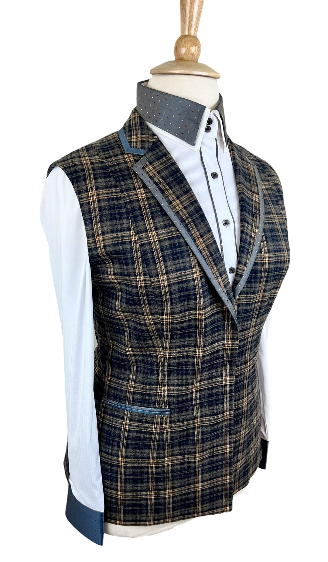 Charcoal & Tan Plaid Halter Vest (Size 14)