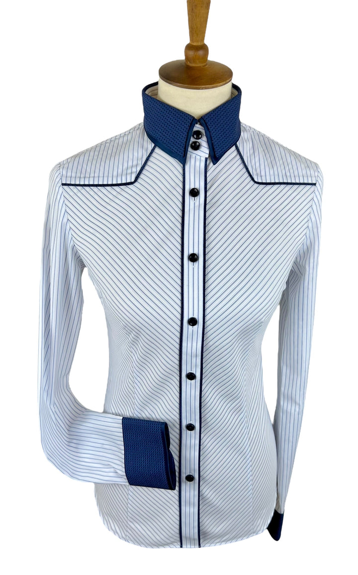 Blue & White Pinstripe Western Shirt (Size 34)