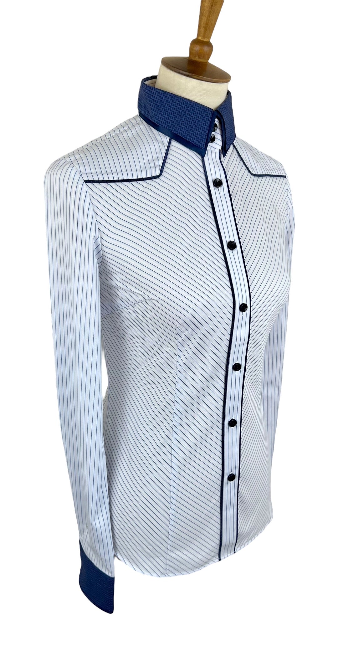 Blue & White Pinstripe Western Shirt (Size 34)