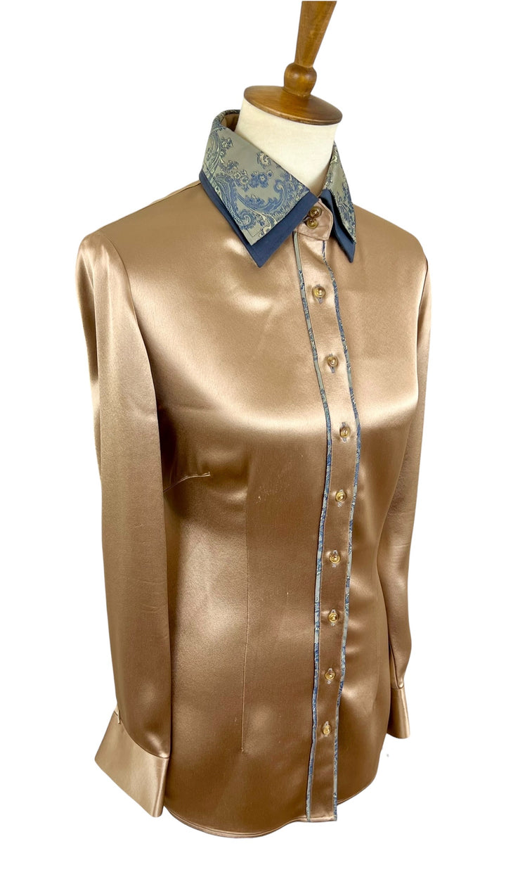 Bronze Silk Western Shirt (Size 40) + Scarf - Ref. 221