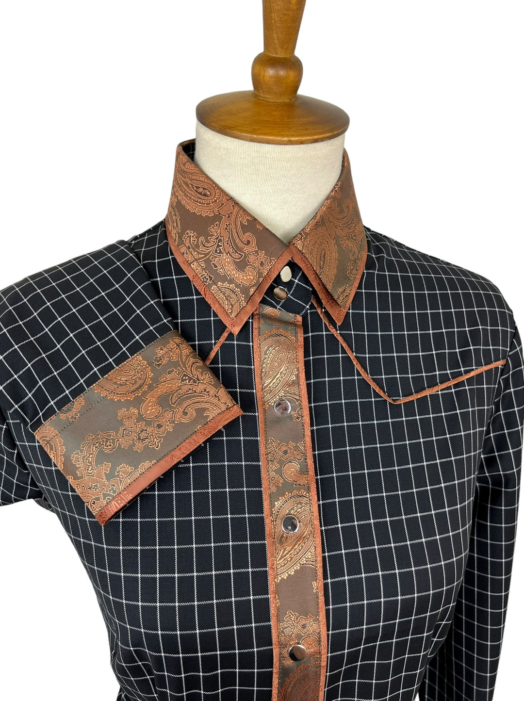 Black & White Check with Chestnut Western Shirt (Size 40)