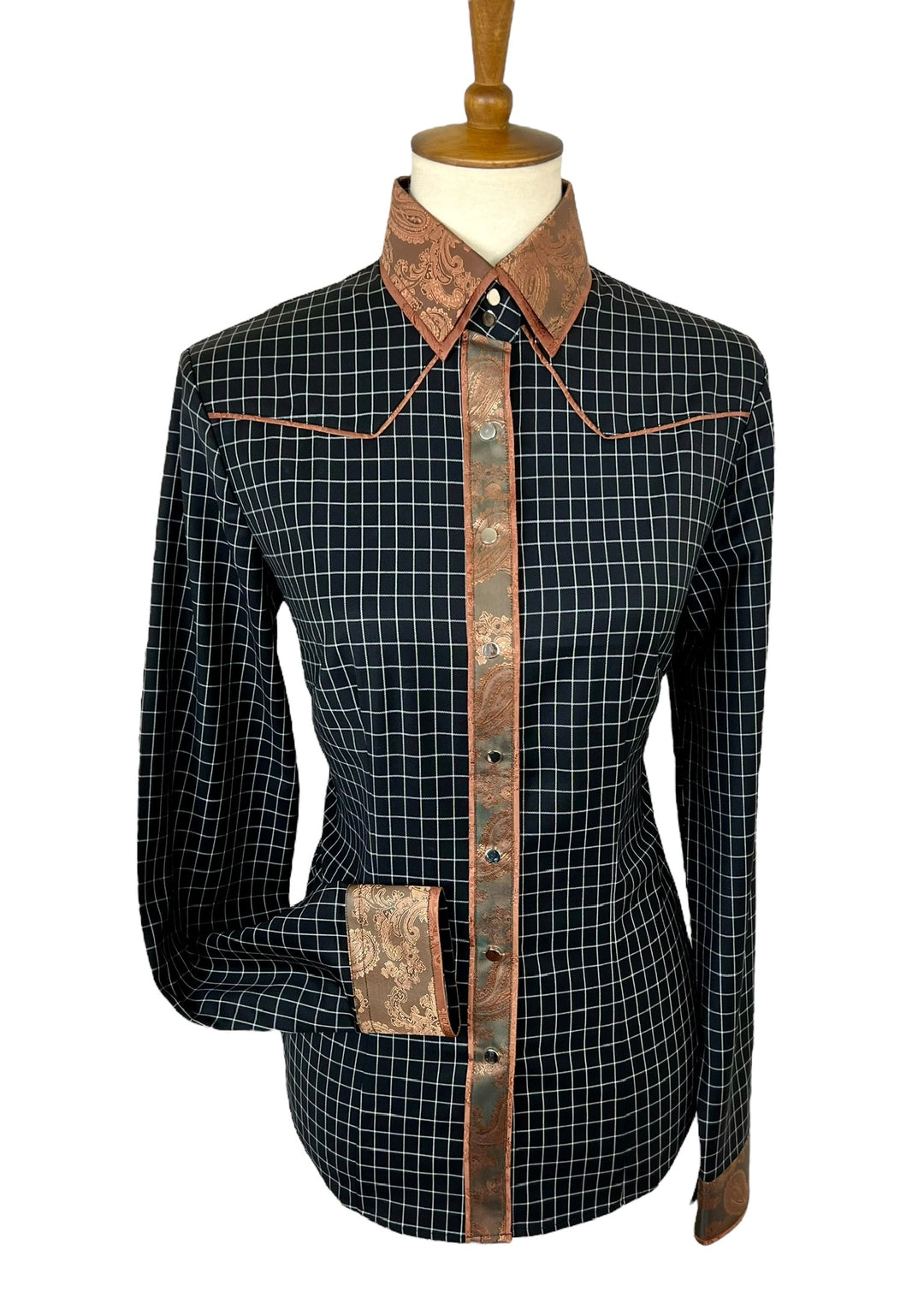 Black & White Check with Chestnut Western Shirt (Size 40)