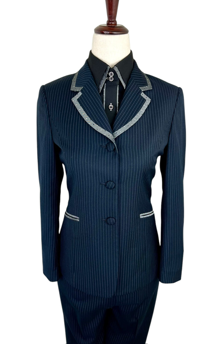 Navy Pinstripe Showmanship Suit (Size 0/Short) + Western Shirt - Ref. 169