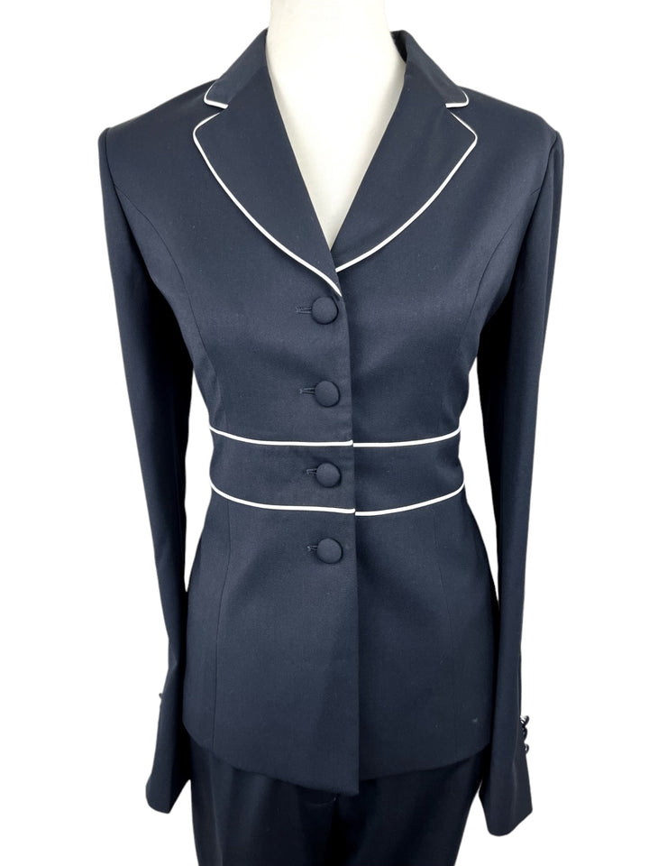 Black Showmanship Suit with White Piping (Size 6)