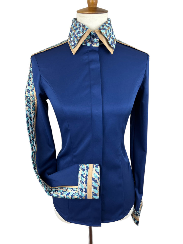 Royal Blue Western Shirt with Turquoise & Gold Accents (Size 34)